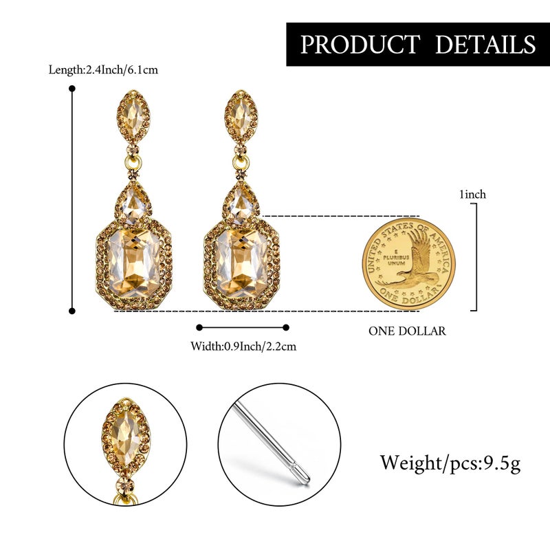 BriLove Large Long Women's Wedding Dangle Earrings Emerald Cut Crystal Infinity Figure 8 Statement Chandelier Earring for Prom Champagne - Image 5